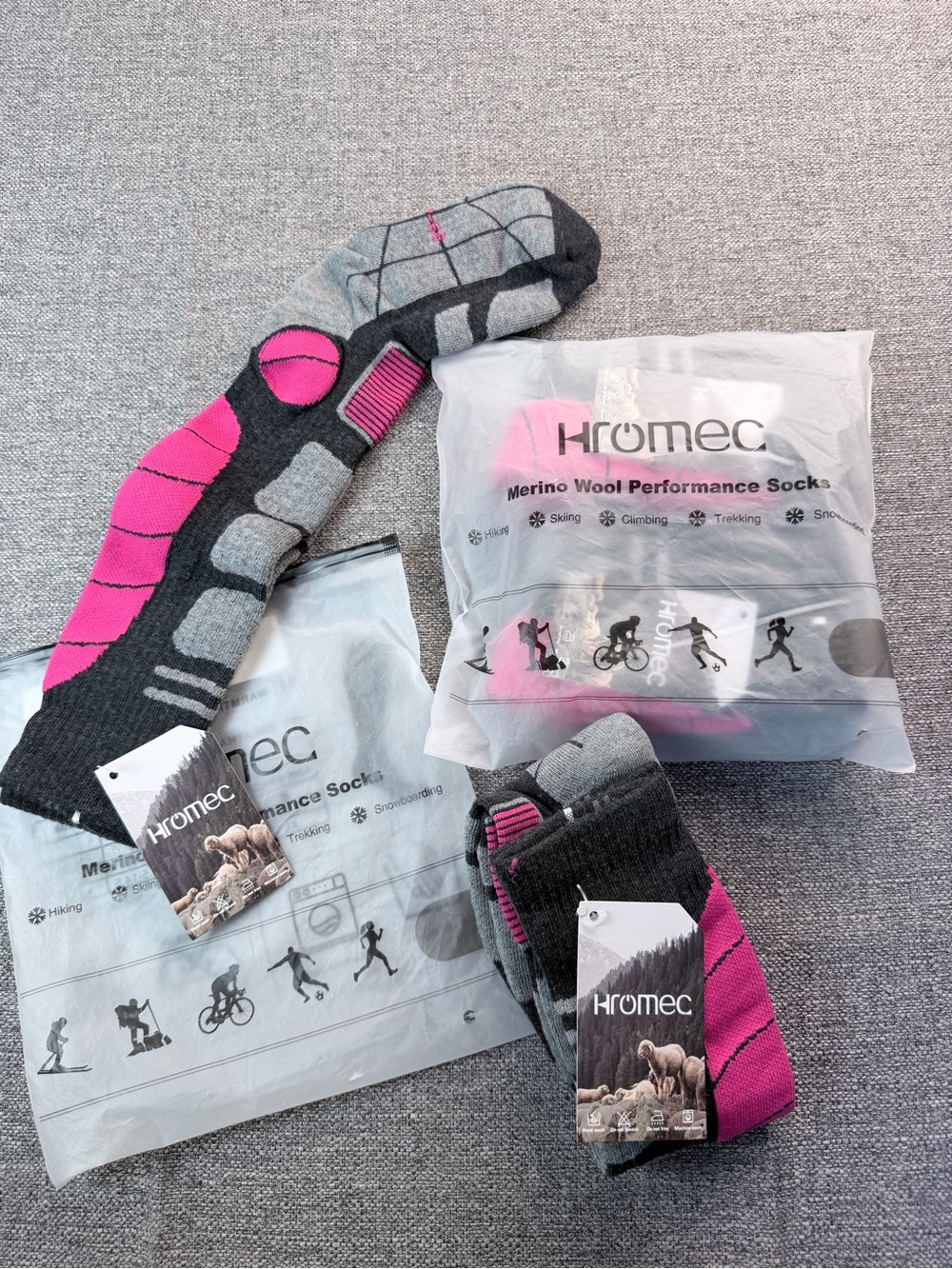 2 package (2+2) Merino Performance Athletic wool Socks — Gray & Pink